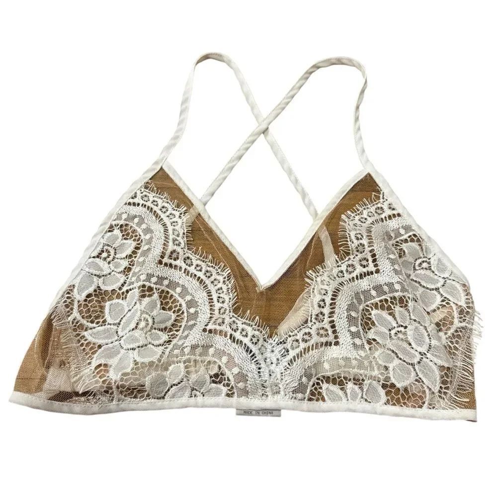 Revolve Hommage Los Angeles Sheer Lace Halter Bralette in White
